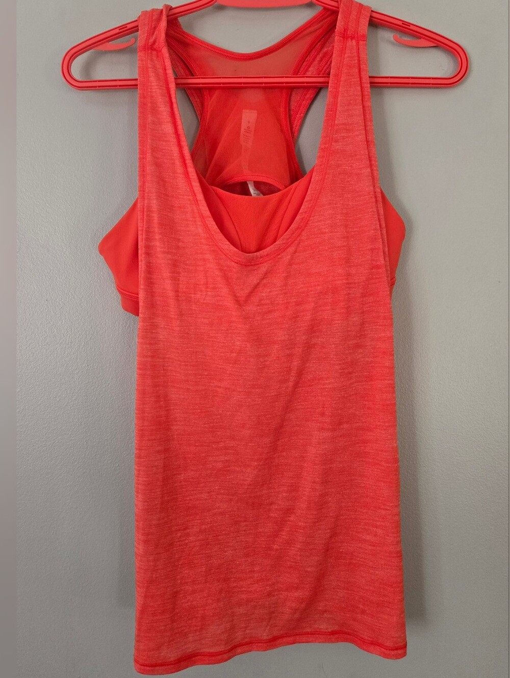 LULULEMON- Glide and Stride Tank Heathered Alarming Orange Built In Bra Size 8